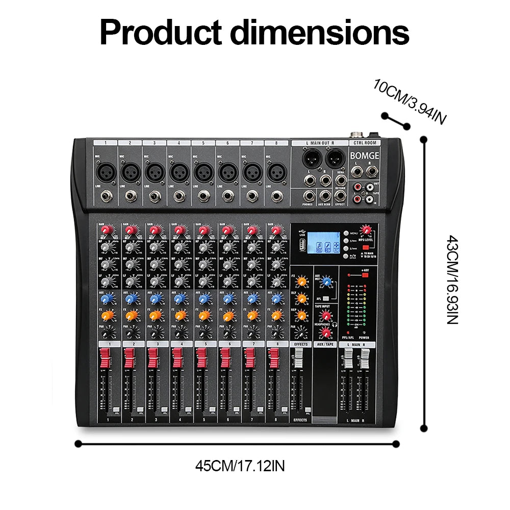 CT80S 8 Channel Professional Audio Mixer with 48V Phantom Power