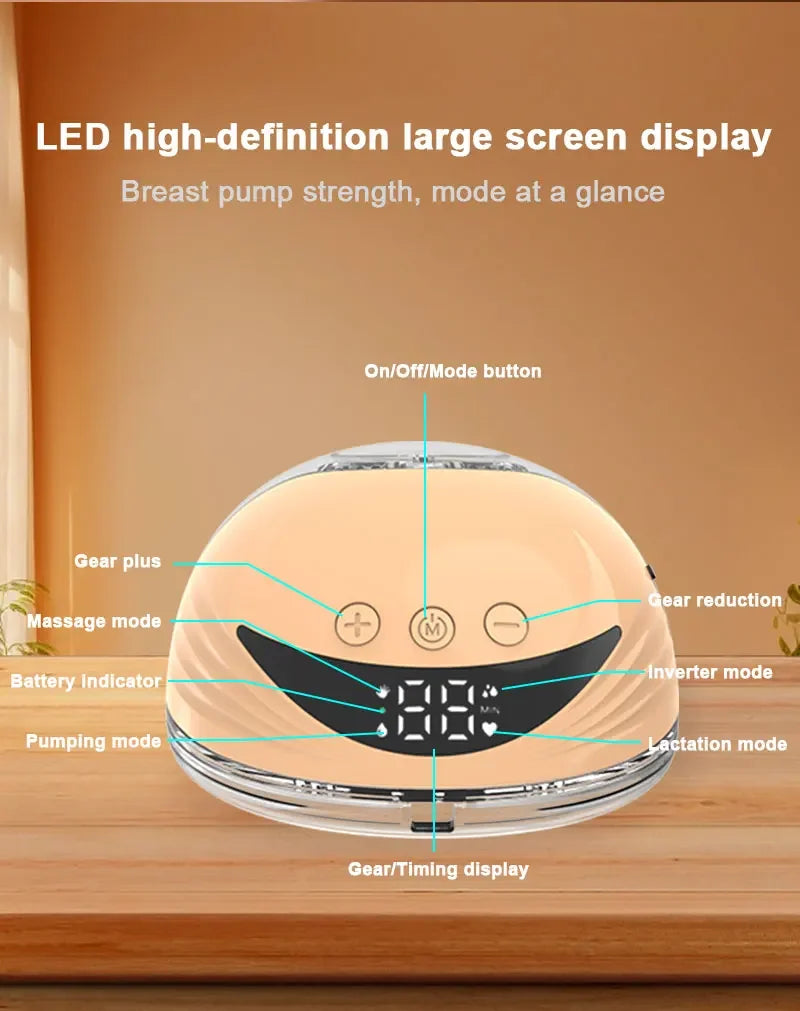 Wearable Breast Milk Pump Silicone LCD Display Hands-free Electric Breast Pump Portable and Comfortable for Novice Mothers