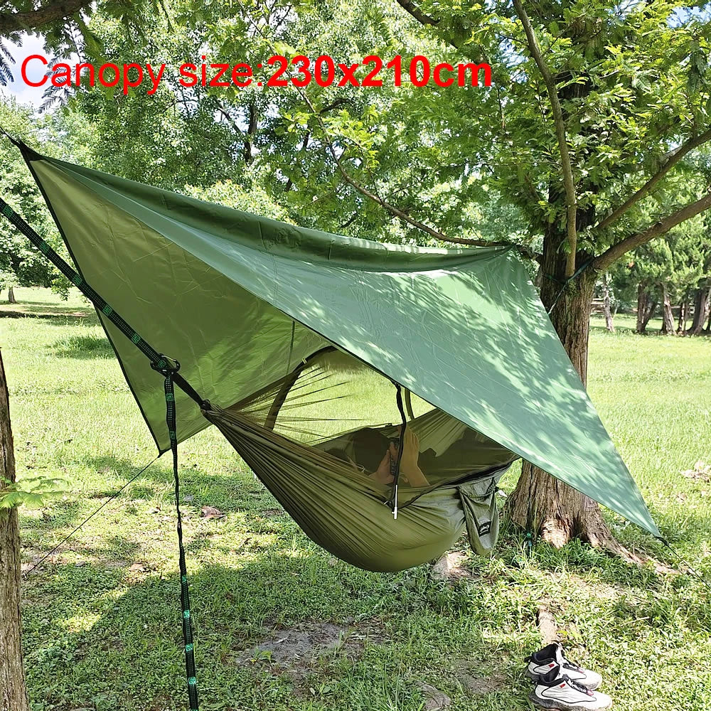 Portable Outdoor Camping Hammock with Mosquito Net and Canopy High Strength Parachute- Fabric Hanging Bed Hunting Sleeping Swing