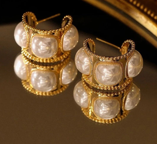 Jewelry Elegant Style Hoop With Simulated Pearl Earrings