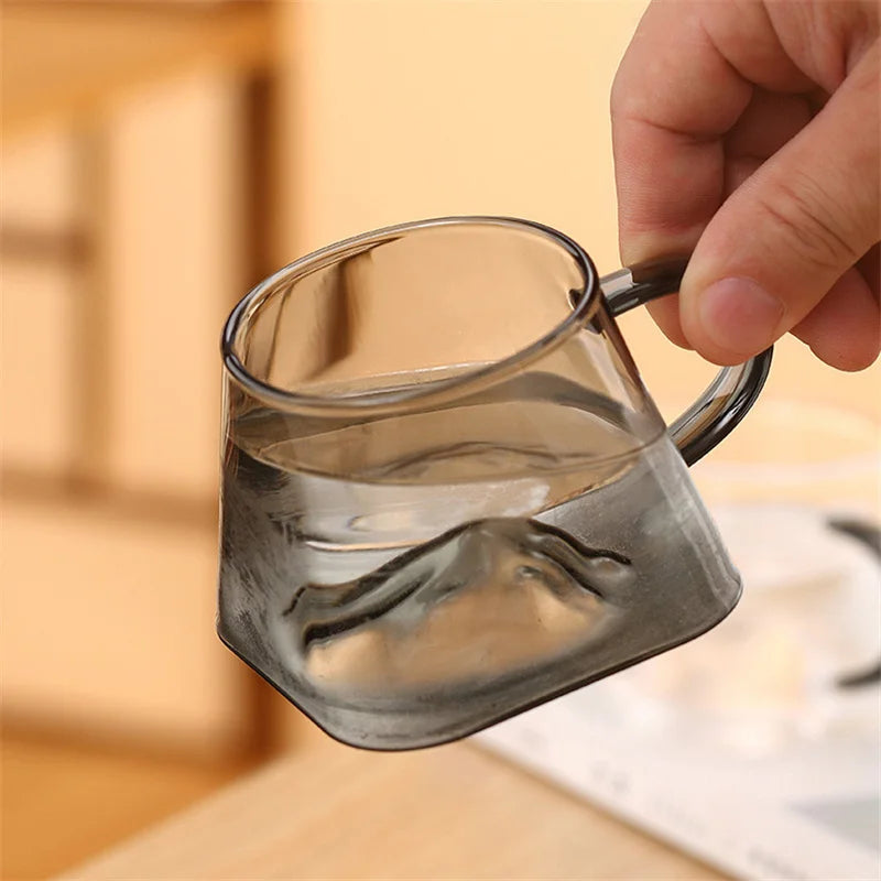 250ml 3D Mountains Heat Resistant Glass Tea Cup with Handle Water Milk Coffee Cup Kung Fu Tea Set Drinkware