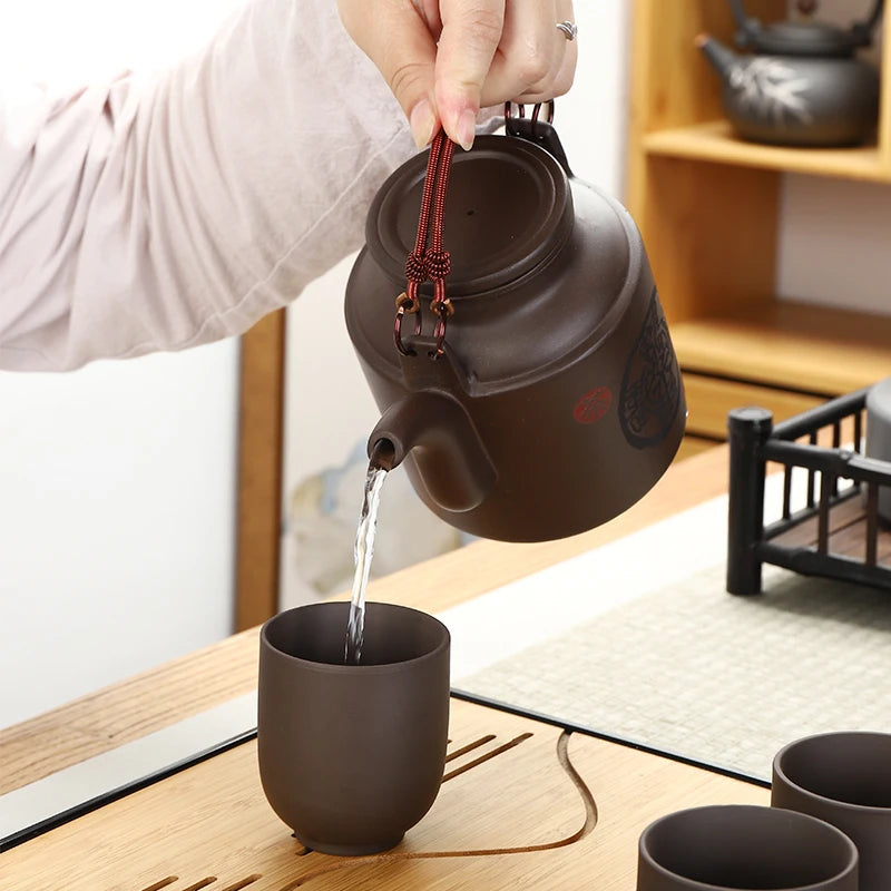 Chinese Purple Clay Tea Pot Chinese Kung Fu Large Capacity With Filter Handle Hand-painted Teapot Kettle Set