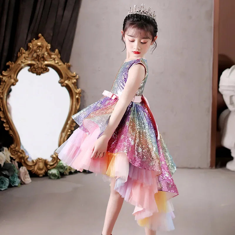 Christmas Rainbow Sequin Dresses for Girls Age 10 11 12 13 Years Children Party Pink Unicorn Tutu Dress Teen Girl Wedding Dress