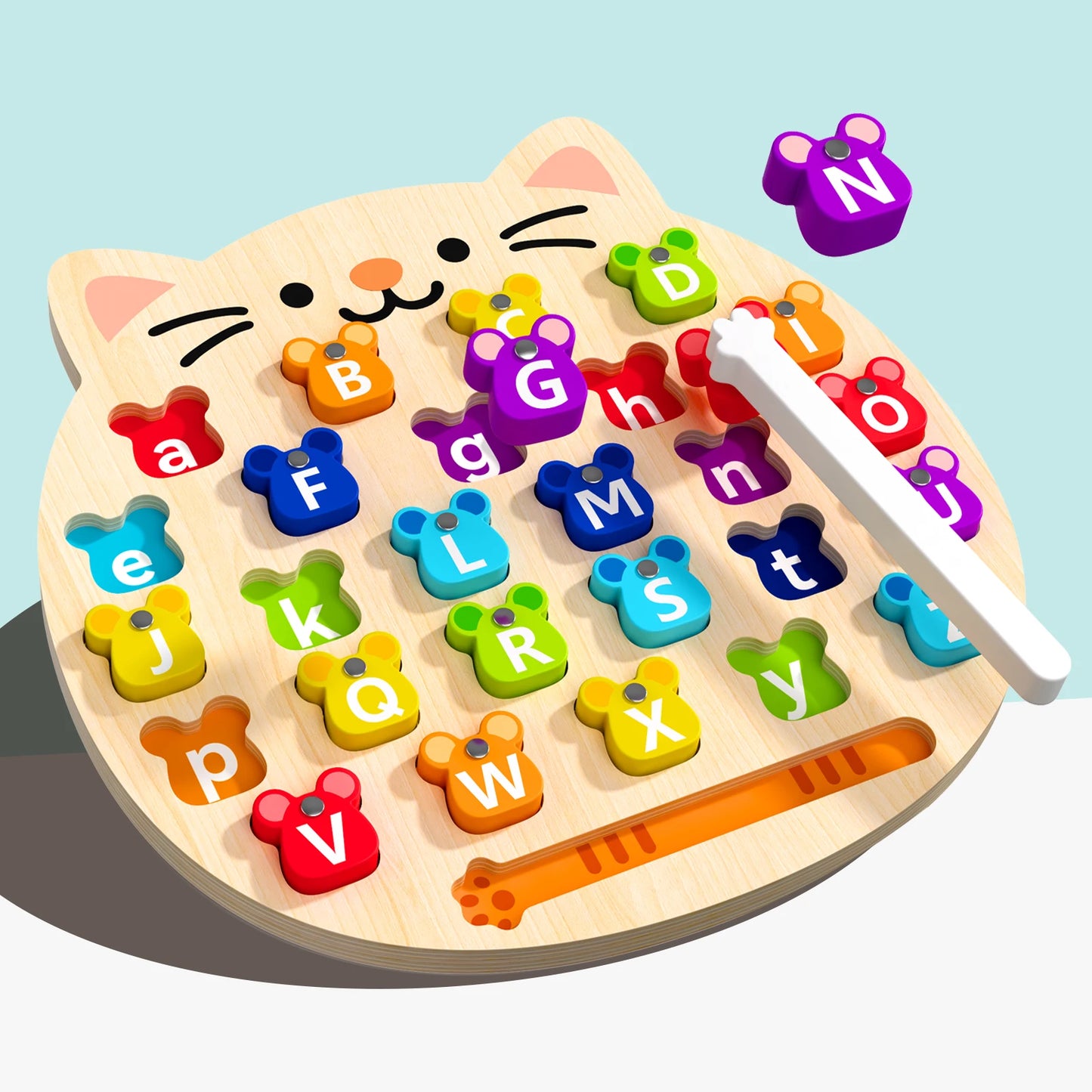 Wooden Cat Magnetic Alphabet Matching Puzzle Board