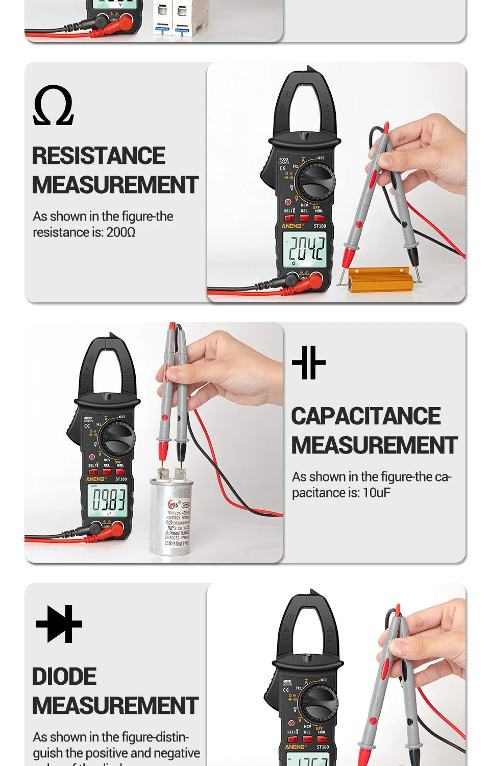 Smart Clamp Multimeter 600V Meter AC/DC Voltage Tester Ammeter Pliers Test Voltmeter Capacitance Ohm Current Tools