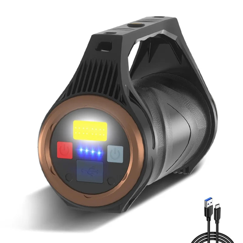 uper Bright Rechargeable Spotlight Rotating Zoom LED Flashlight with COB Sensor Light Power Bank