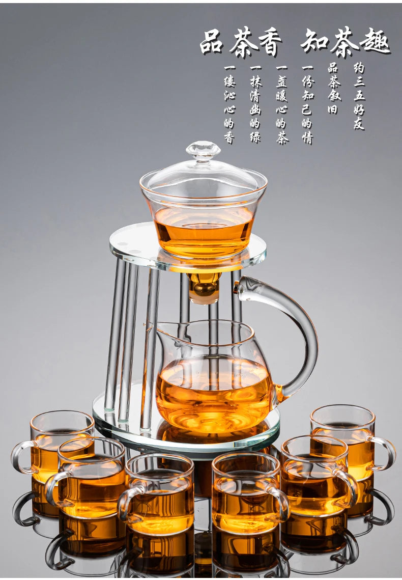 Glass lazy semi-automatic tea set set household Japanese kungfu tea cup magnetic suction Teapot Tea Making artifact to drink tea