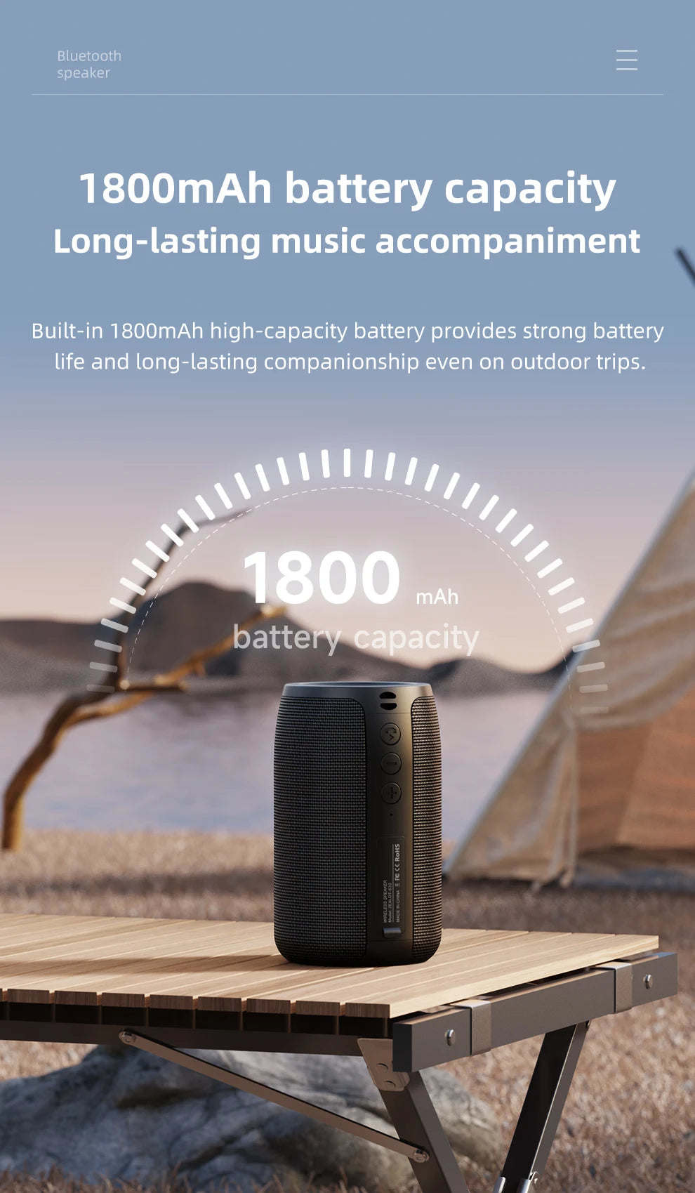 Portable Wireless Speaker Subwoofer Stereo Waterproof Powerful Column Outdoor Speakers Boom Box TF Card & AUX Audio