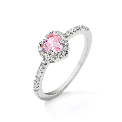 Romantic Pink Heart CZ Engagement Rings for Women Fashion AAA Cubic Zirconia Wedding Bands