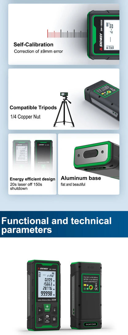 Green Laser Rangefinder 120m 150m Distance Meter Tape Rangefinder Measurement Digital Tape Tool