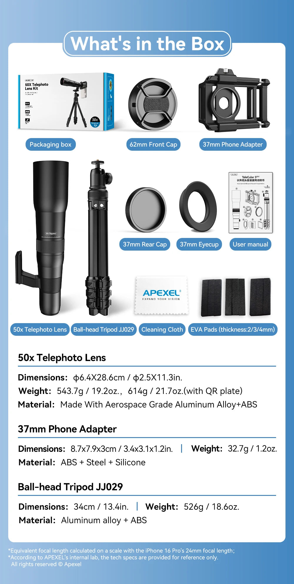 50X Telephoto Smartphone Lens with Tripod and Phone Clip