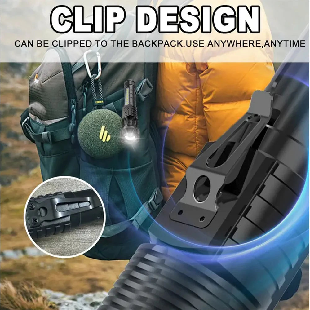 High Power Rechargeable LED Flashlight With Zoom And COB Side Light