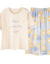 2-Pcs Women’s Cotton Pajama Set – Breathable Short Sleeve Summer Sleepwear with Cute Prints