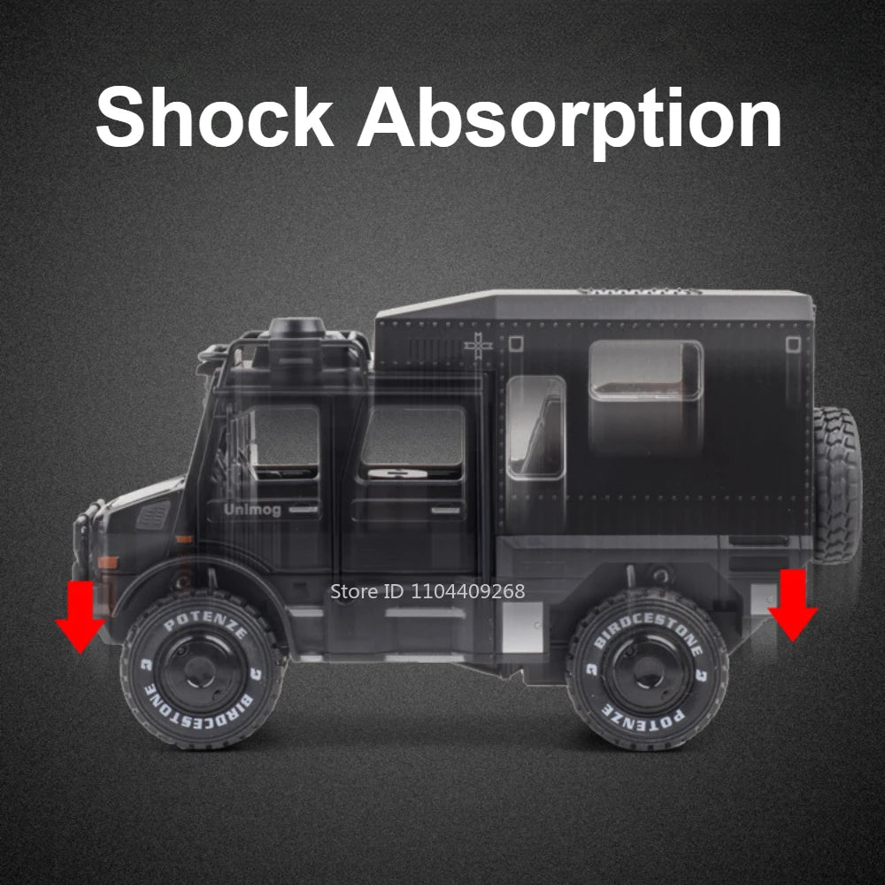 1:28 Scale Unimog U5000 Land Rover Defender Toy Car Model Rubber Tire Alloy Diecast Sound Light Off-Road Vehicle  Toy