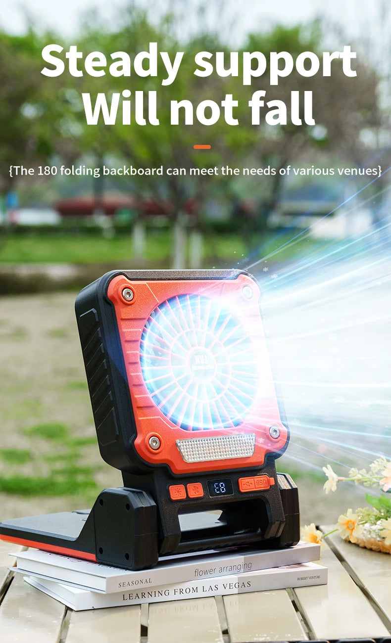 Outdoor Solar Rechargeable Camping Fan Light Foldable Tent Lantern with LED Light USB Portable