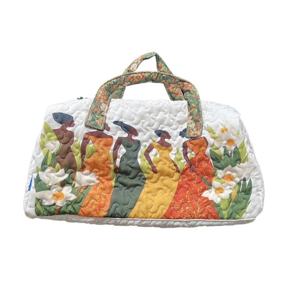3D Puff Print Travel Tote Bag Quilted Women Silhouette Retro Pop Art Elegant Floral Duffle Weekender Gym Yoga Overnight Bags
