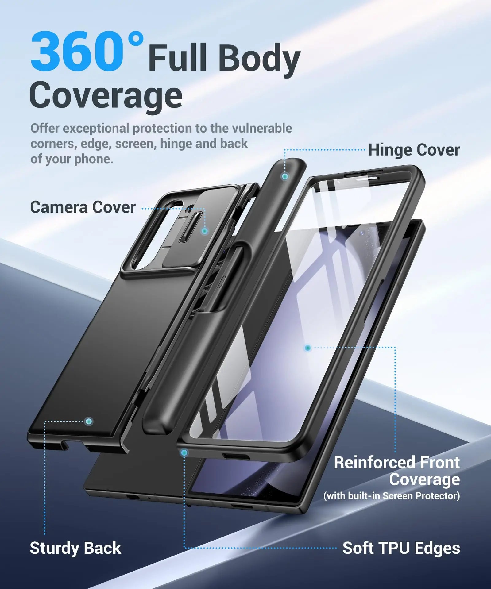 Big Stand For Z Fold 5 Case with Slide Camera Cover Built-in HD Screen Protector Full Body Heavy Duty Shockproof Slim Phone Case
