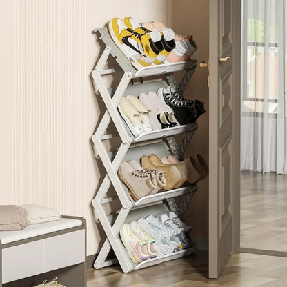 Foldable Shoe Rack X-Shaped 3/4 Layers Shoes Shelf Household Space Saving 2 Modes Multi-Functional Integrated Narrow Shoe Rack