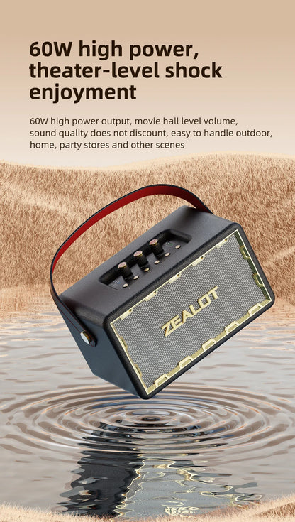 ZEALOT-MT01 Retro Wooden Portable Wireless Speaker with TF Card Slot, Loud Bass Subwoofer, TWS Bluetooth Speaker, 24000mAh, 60W