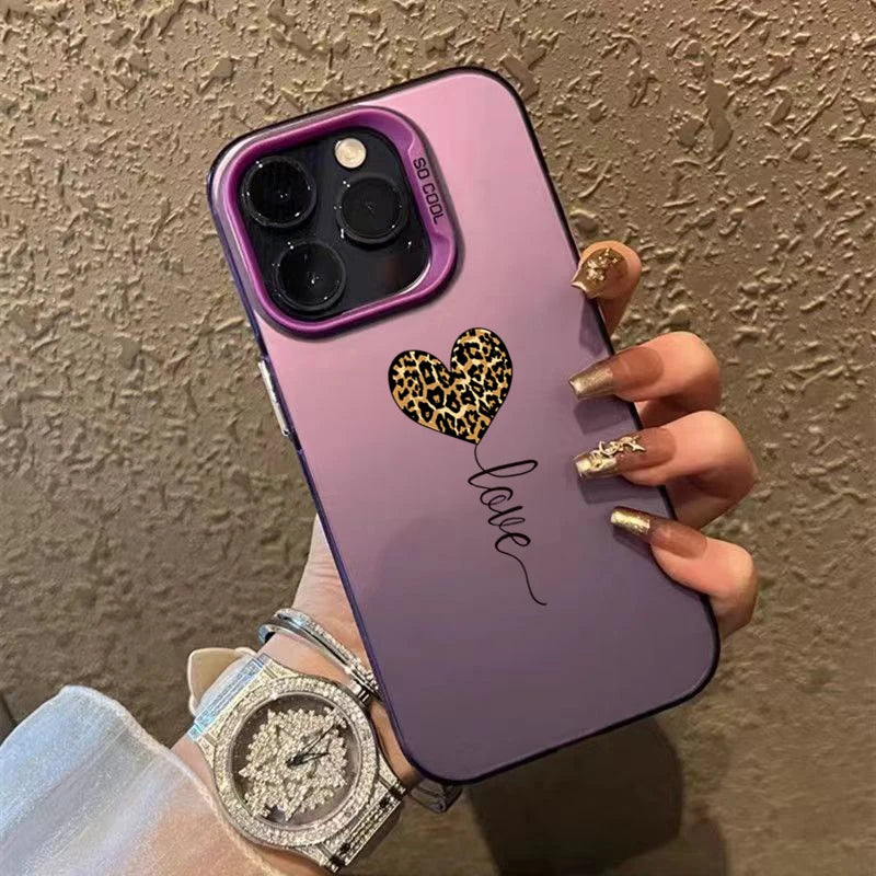 Leopard Love Balloon Pattern Silver Phone Case for iPhone 17 16 Case iPhone 14 15 Pro Max 16E Air Cover