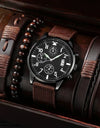 Luxury Minimalist Watch Bracelet Set Business Brown Leather Quartz Wrist Watches for Men