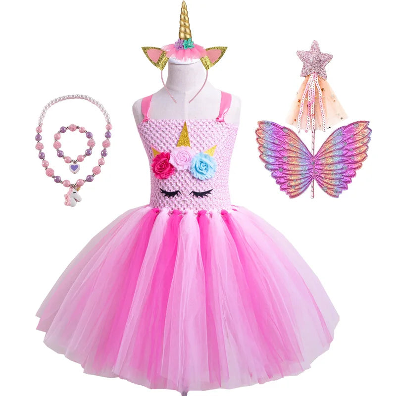 Christmas Pink Unicorn Dress for Girls Ballet Dance Ball Princess Tutu Dress Birthday Party Gift Halloween Cosplay Costume