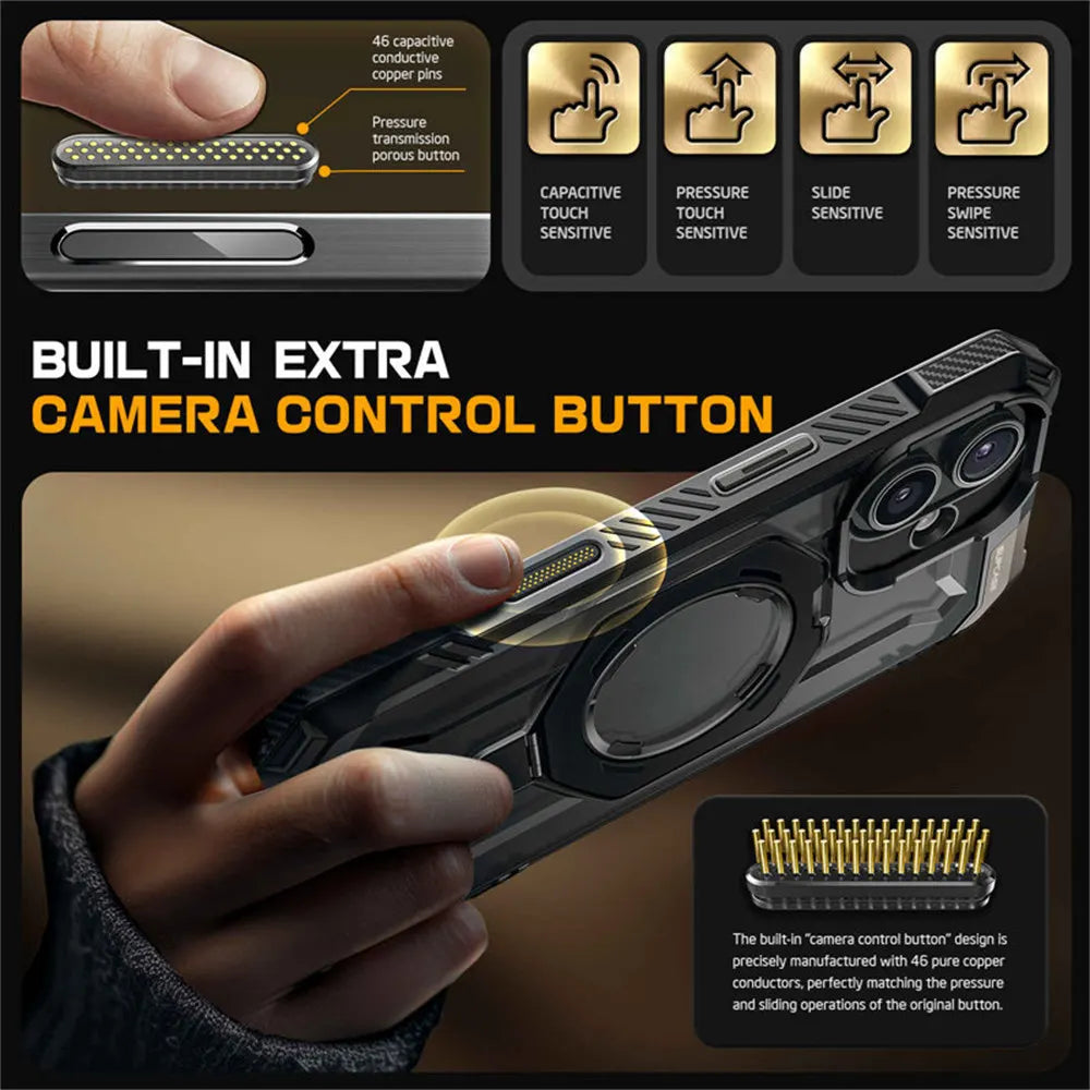 For iPhone 16 Case with Camera Control Capture Button UB Grip Heavy Duty Rugged  MagSafe Phone Case with Stand