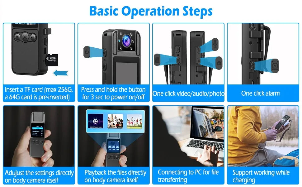 4K Mini Action Camera with Night Vision, WiFi & 180° Rotating Lens Portable Body Cam Recorder