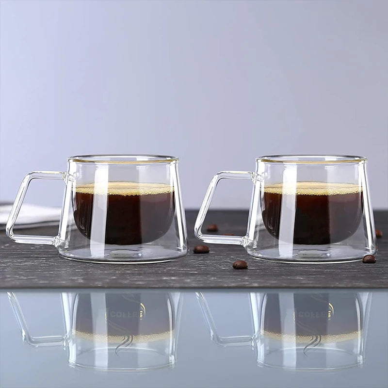 200ml Double Wall Glass Coffee Mug Heat-resistant Espresso Cup Thermo Insulated Cup For Latte Cappuccino Tea Drinkware Set