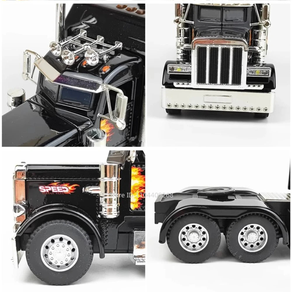 1:24 PETERBILT 389 Truck Toy Walking Tractor Car Model Alloy Die-cast Sound Light Vehicle Models Interior Decoration Present