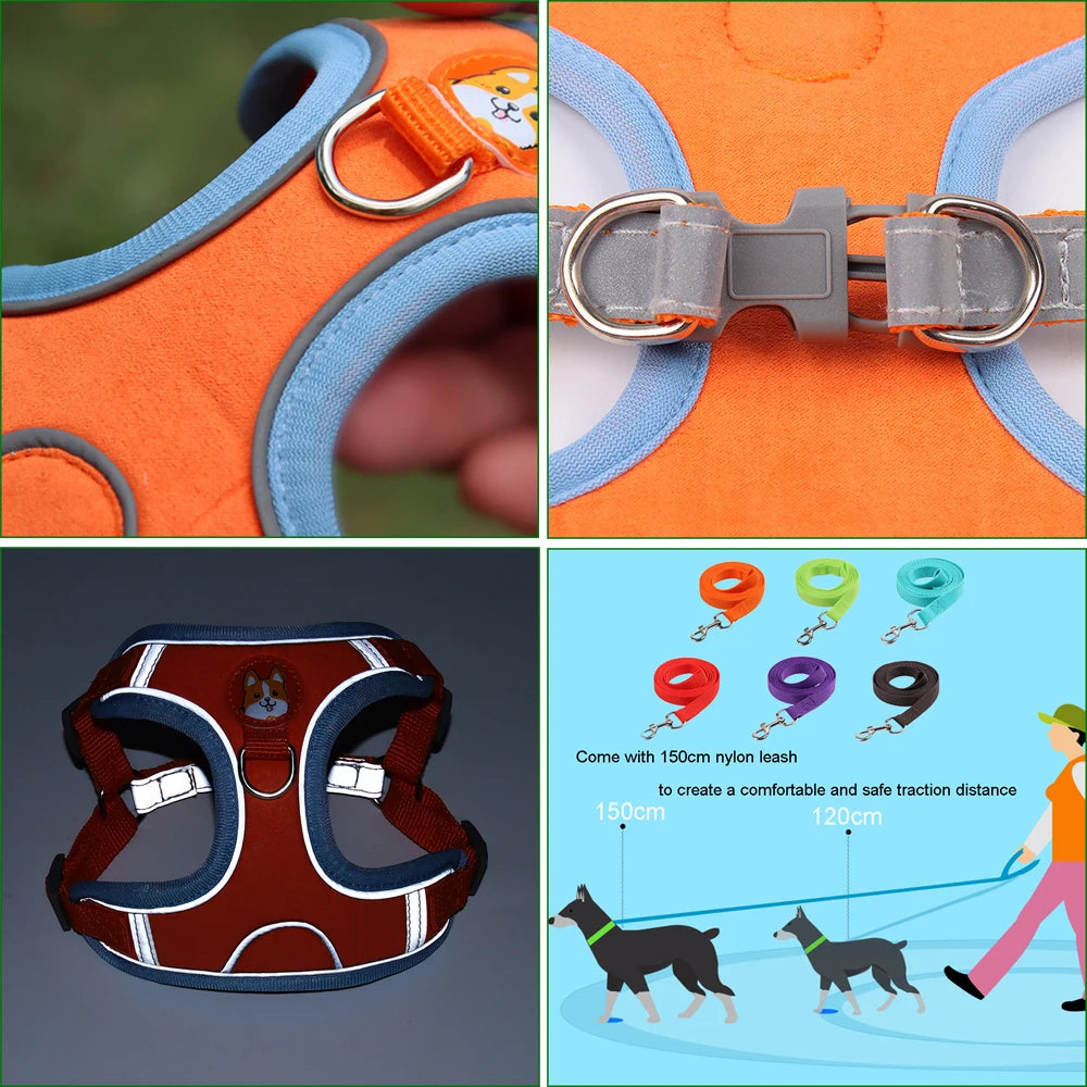 No Pull Pet Dog Harness and Leash Set Adjustable Puppy Cat Harness Vest Reflective Walking Lead Leash