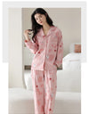 Women’s Winter 100% Cotton Pajama Set – Loose Fit, Turn-Down Collar, Long Sleeves, Cute Pink