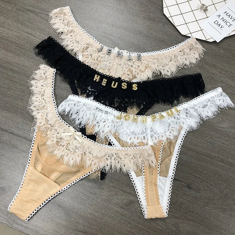 Custom Thong Name Crystal Letters woman Lace G-String Underwear Personalized Panties Customized Name Underpants Briefs