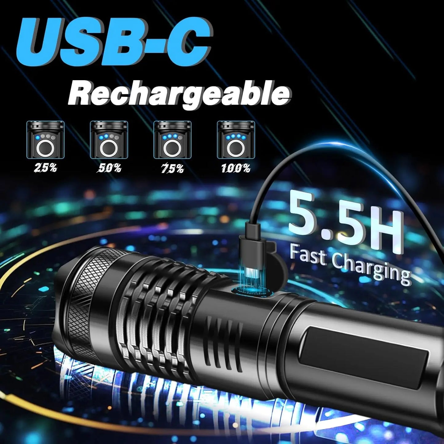 High Power Rechargeable LED Tactical Flashlight Aluminum Alloy Zoom Torch