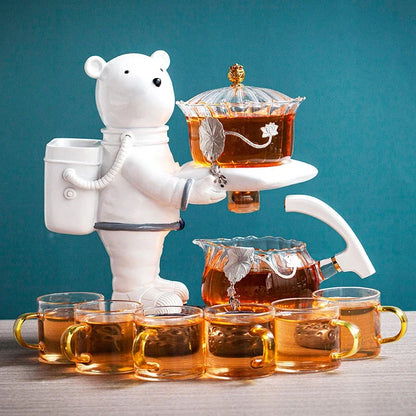 Heat-resistant Tea Infuser Glass Tea Maker Pot With Base New Astronaut  Kungfu Tea Set Automatic  Glass Teapot