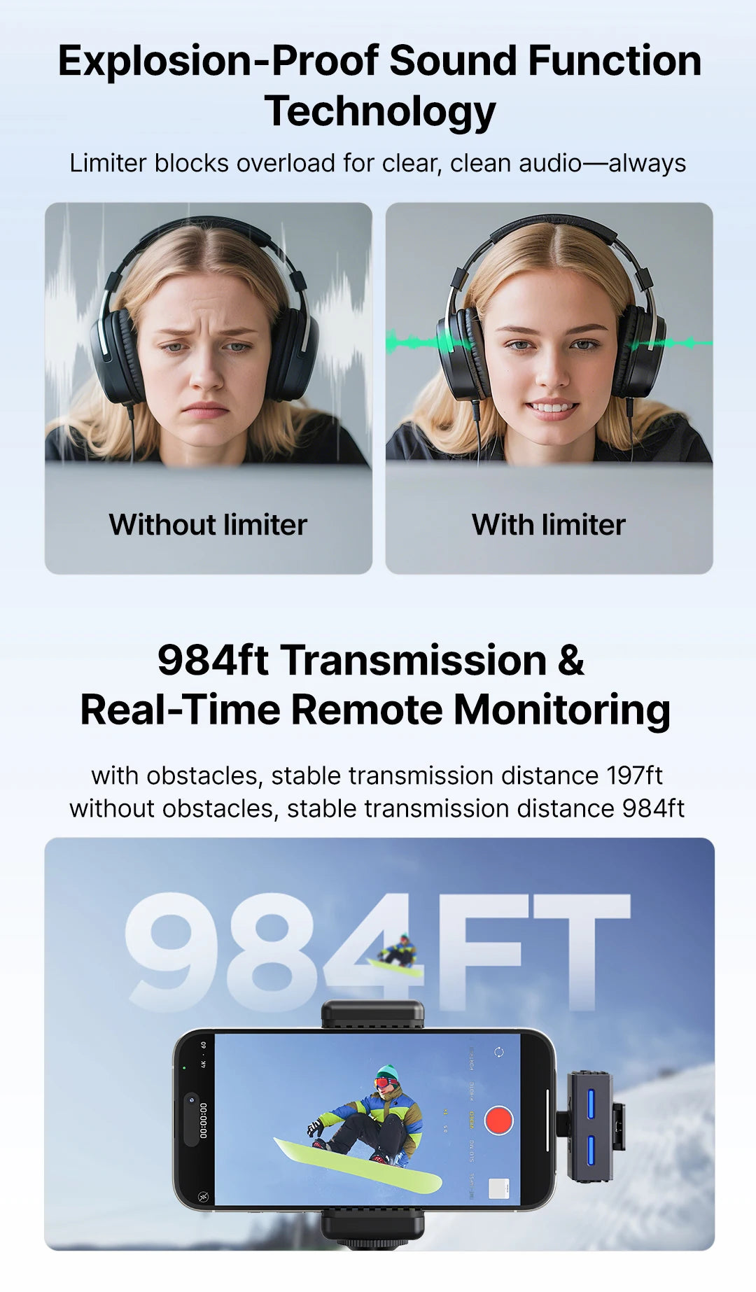 LINK 3 Wireless Lavalier Microphone for iPhone 15/16 Type-C Devices AI Noise Cancellation Lapel Mic for Video Recording