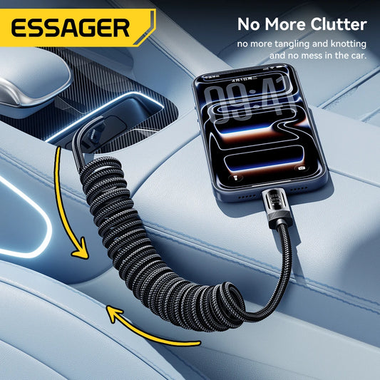 100W Retractable Spring USB-C to USB-C Fast Charging Cable