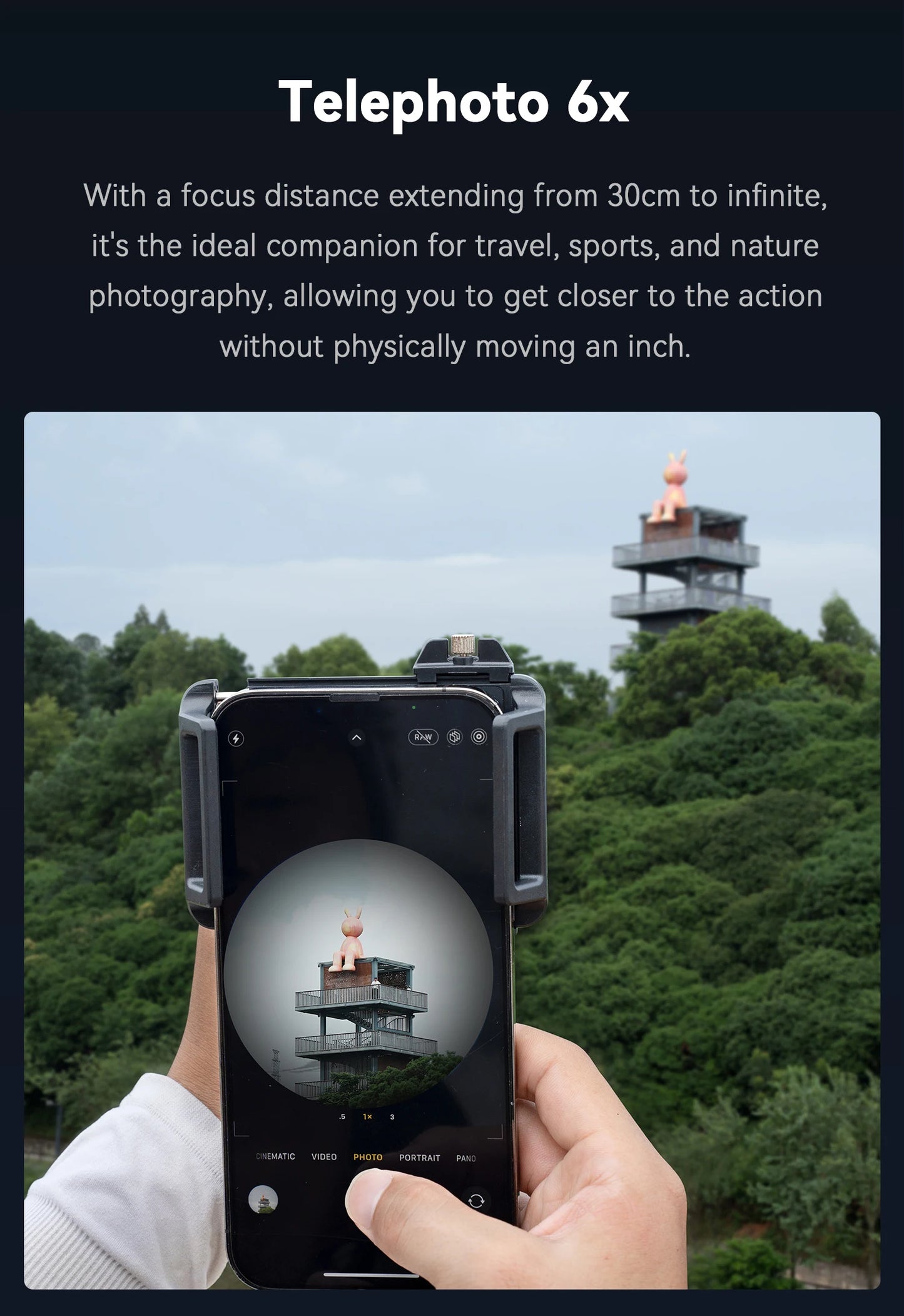 6X Telephoto Macro Smartphone Lens with Universal Phone Mount