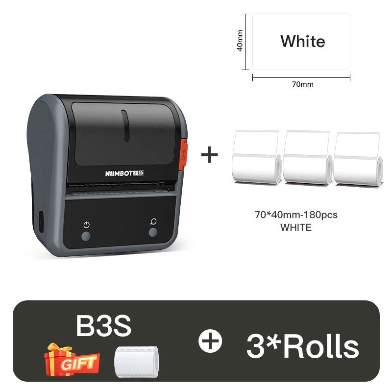 B3S Barcode Thermal Label Printer, Bluetooth Wireless Sticker Maker 20–75mm, Portable Inkless Label Printer for Clothing Jewelry & Shipping