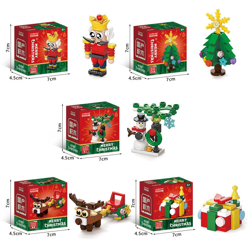 DIY 8in1 Lights Christmas Elk Deer Santa Claus Train Architecture Store Street View Xmas Tree Snow House Building Block Kit Toy