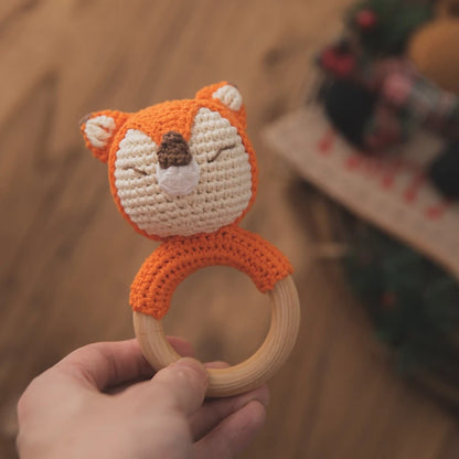 1Pc Baby Rattle Toys Wooden Teether Crochet Pattern Rattle Rabbit Lion Fox Bear Toy Newborn Gift Baby Teether Crochet