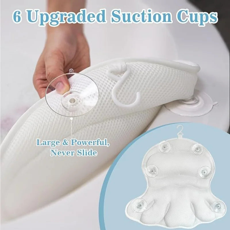 4D SPA Pillow 6 Suction Cup Bathtub Massage Pillow Bathing Neck Back Support Headrest Bathroom Non-Slip Cushion