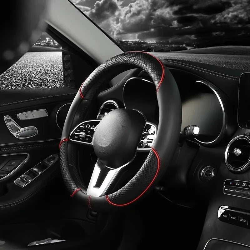 Universal Leather Diamond Steering Wheel Cover 37CM 38CM