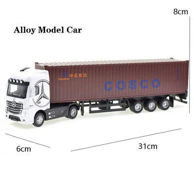 1:50 Diecast Alloy Truck Head Model Toy Container Truck Pull Back With Light Engineering Transport Vehicle Boy