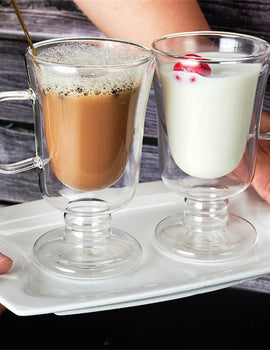 Double Wall Glass Irish Coffee Mug Bubble Tea Milkshake Cup Ice Cream Cup with Handle Milk Fruit Juice Glass Cup