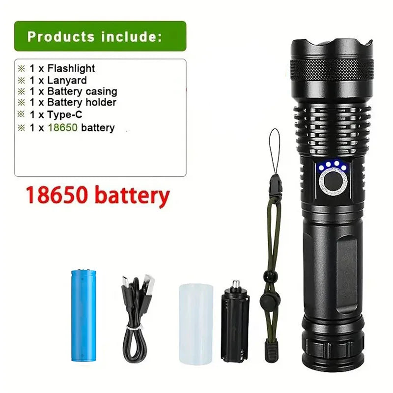 High Power Rechargeable LED Flashlight With Zoom And USB Charging