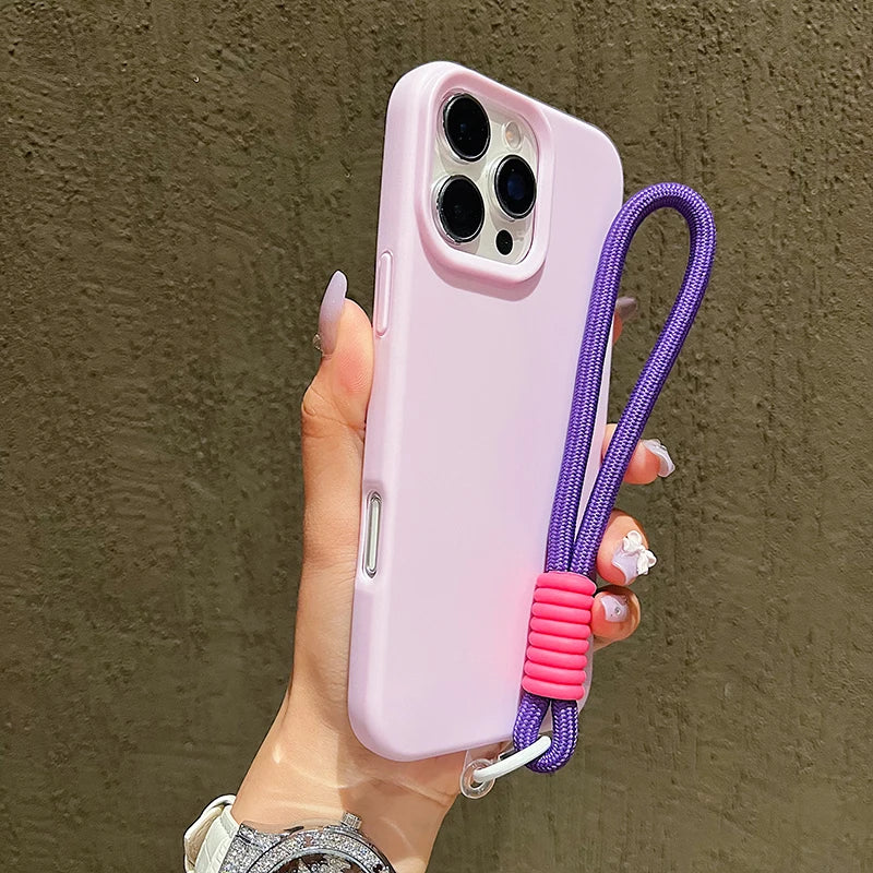 Dopamine-Inspired Silicone Solid Color Simple Phone Case for iPhone 17 16 Pro Max Air 16 Plus 15 14 With Lanyard Cover