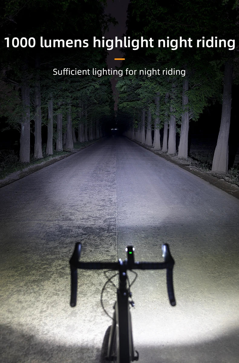 1000LM Bike Light Front Lamp Type-C Rechargeable LED 4500mAh Bicycle Light Waterproof Headlight Bike Accessories