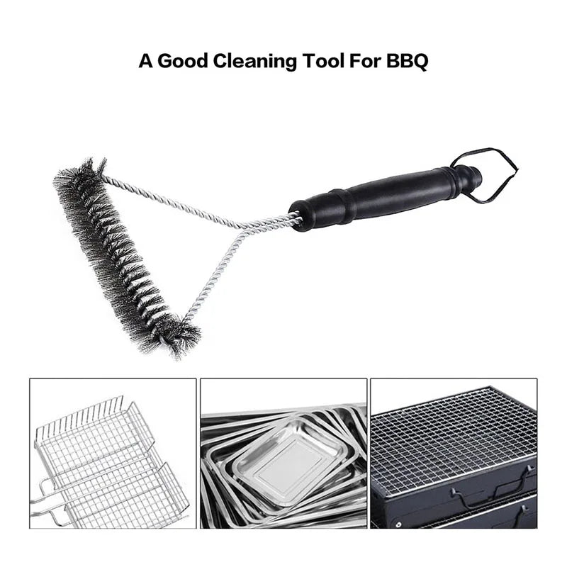 Grill Brush And Scraper Barbecue Kit Cleaning Brush Stainless Steel BBQ Tools Wire Bristles Triangle Kitchen Accessories