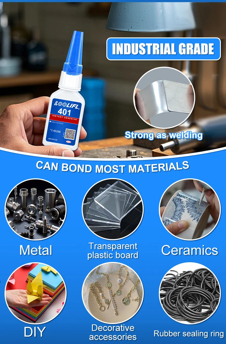 401 super glue upgraded version of cyanoacrylate, quick-drying and quick-dissolving, leather/rubber/wood/metal/glass, strong adhesive liquid glue, 20ml, free glue dropper, factory direct sale